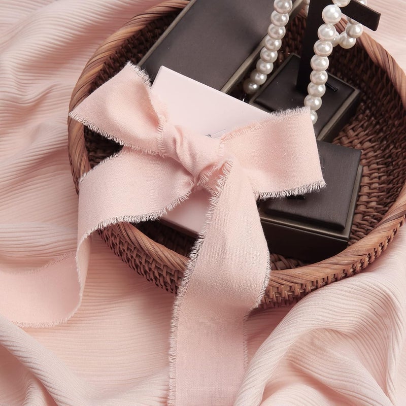 Keypan Dusty Pink Ribbon 1-1/2 x 15 Yards Handmade Cotton Frayed Fringe Fabric Ribbons for Crafts Flower Bouquets Wedding Baby Shower Home DIY Decor - Image 4